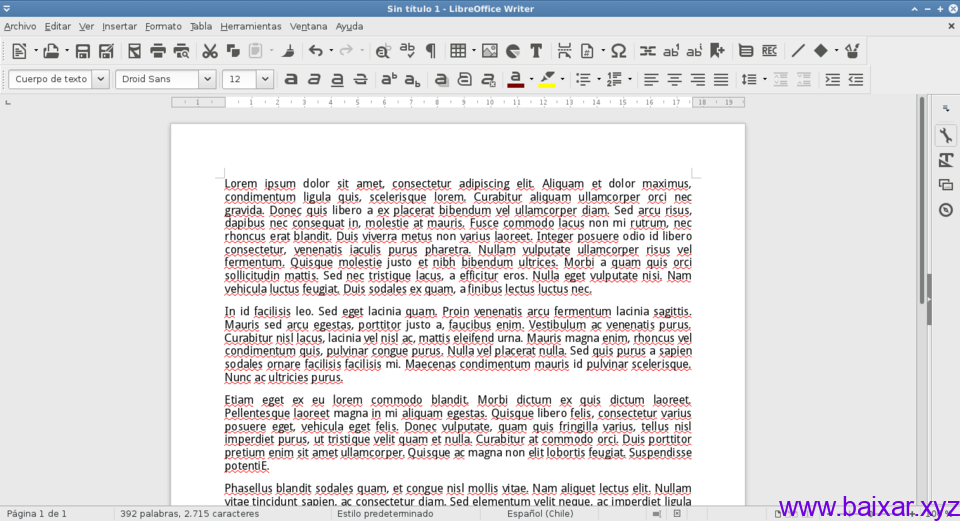 LibreOffice Writer em uso no Linux