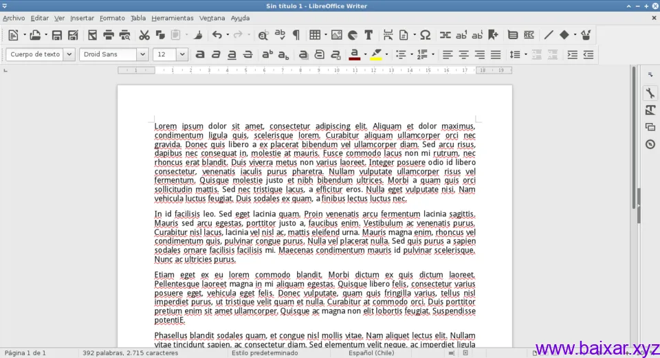 LibreOffice Writer em uso no Linux